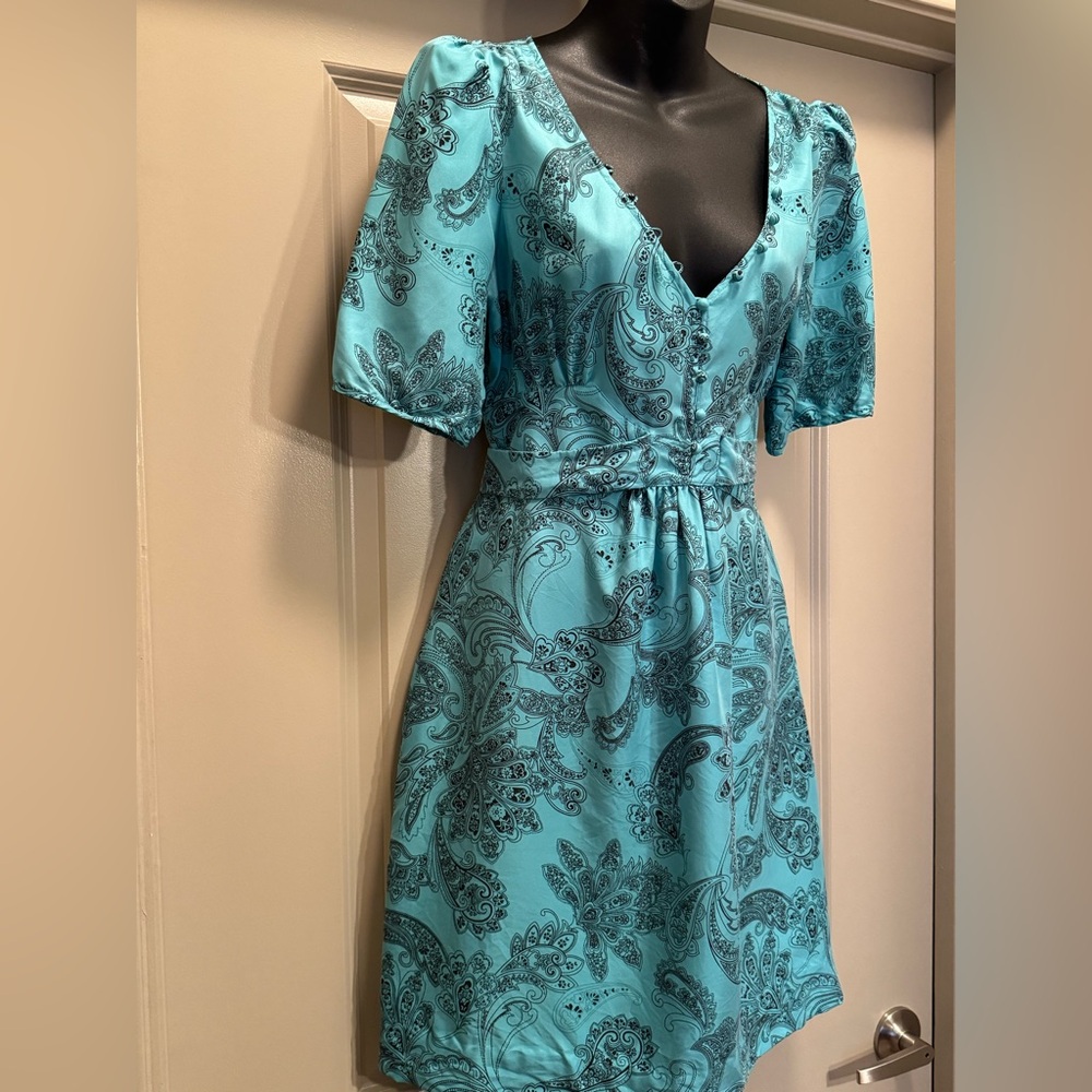 Juicy Couture Turquoise Paisley Silk Dress size 10 - Picture 5 of 14